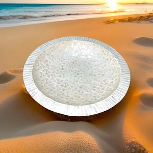 X-Large White Capiz Shell Mother Of Pearl Inlay Seashell Centerpiece Bowl 16”